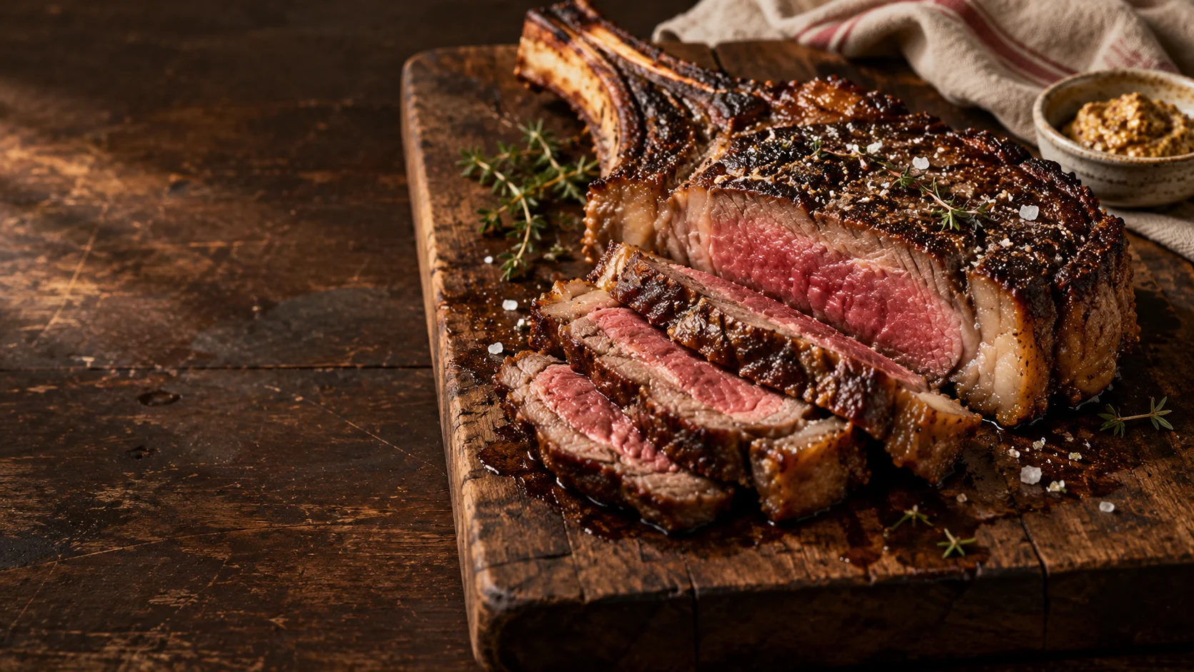 Une côte de bœuf grillée, tranchée et prête à partager